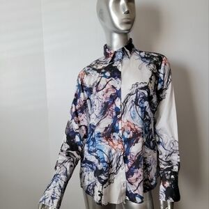 Georg Roth Los Angeles White Abstract Print Shirt Small